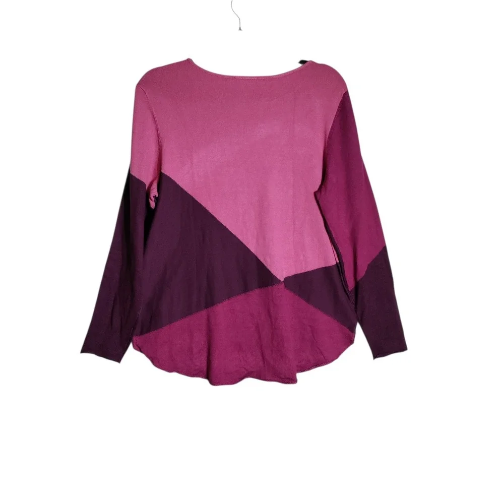 Belle by Kim Gravel Womens Pink Plum Colorblock Long Sleeve Sweater Size M - Picture 2 of 7